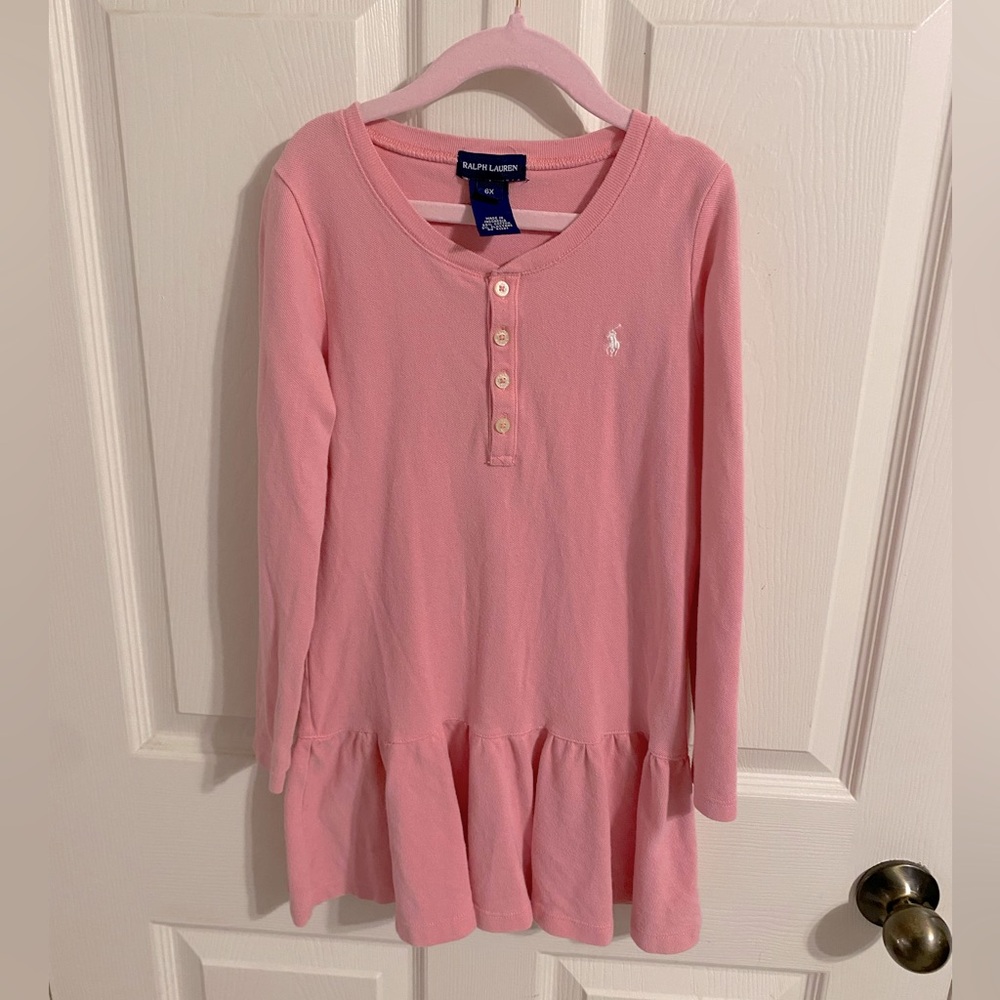 Girls Ralph Lauren Pink Polo Long Sleeve Dress size 6x